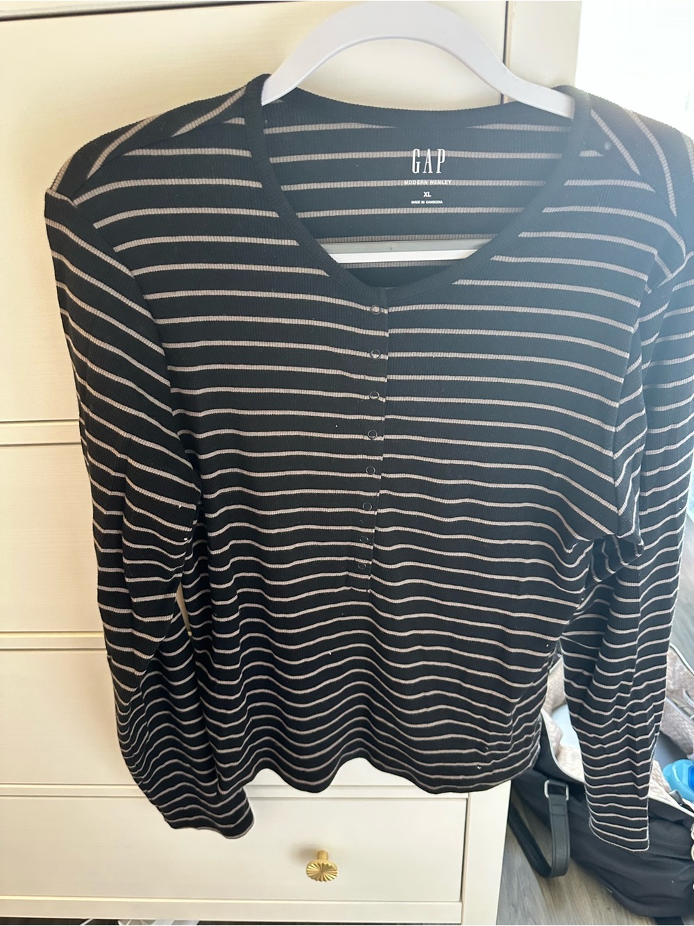 GAP Black and Tan Striped Long-Sleeve Button Front Top